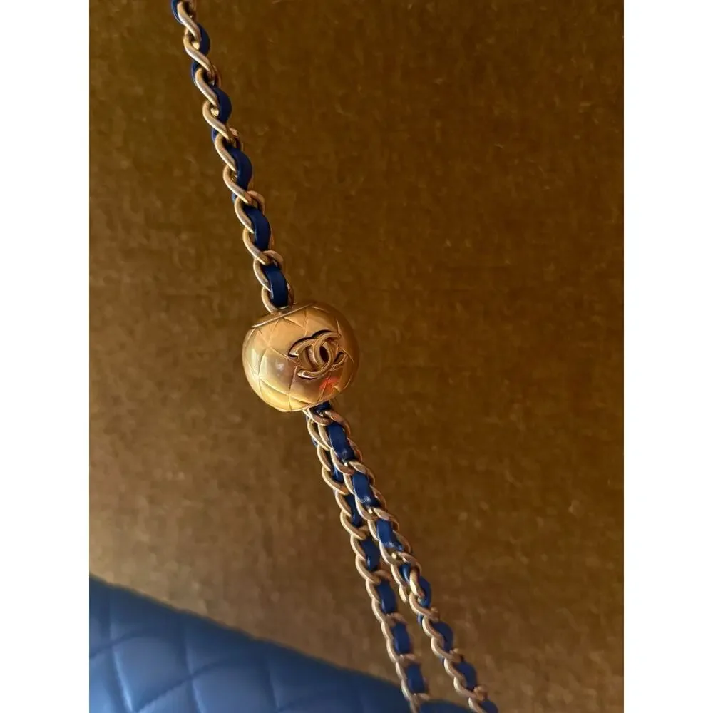 Chanel 22B Blue Lambskin Mini Square Pearl Crush Flap Bag Full Set-microchip